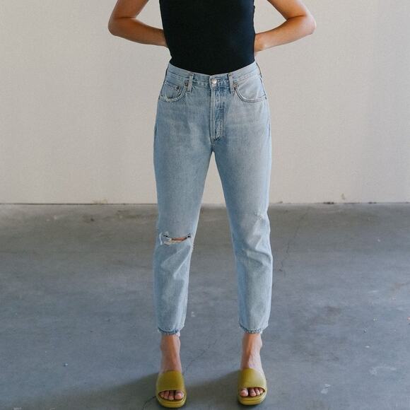 AGOLDE Riley High Rise Distressed Straight Crop Jean in Shatter Size 29 - Picture 1 of 11